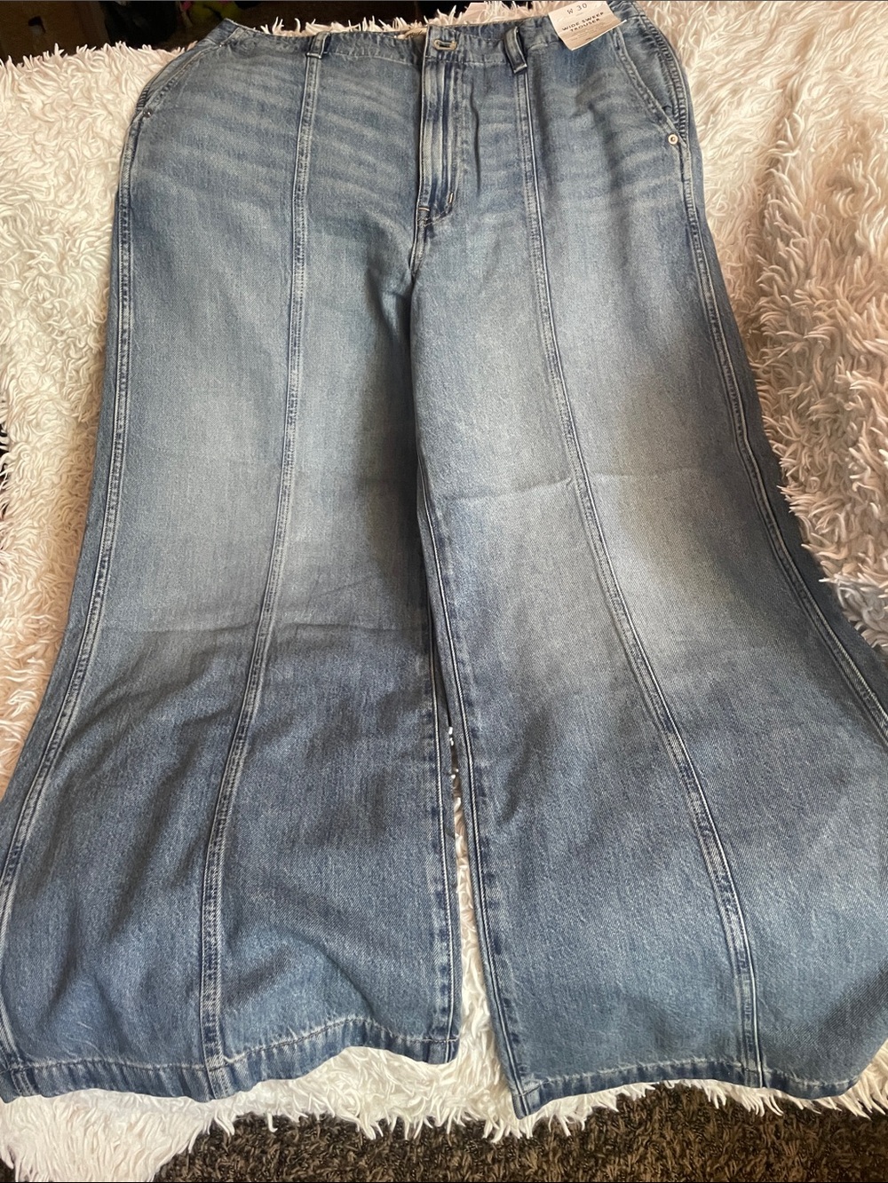 Madewell Seamed Extra Wide-Leg Denim Trousers - Light Blue, size 30 (NWT) - Picture 2 of 4